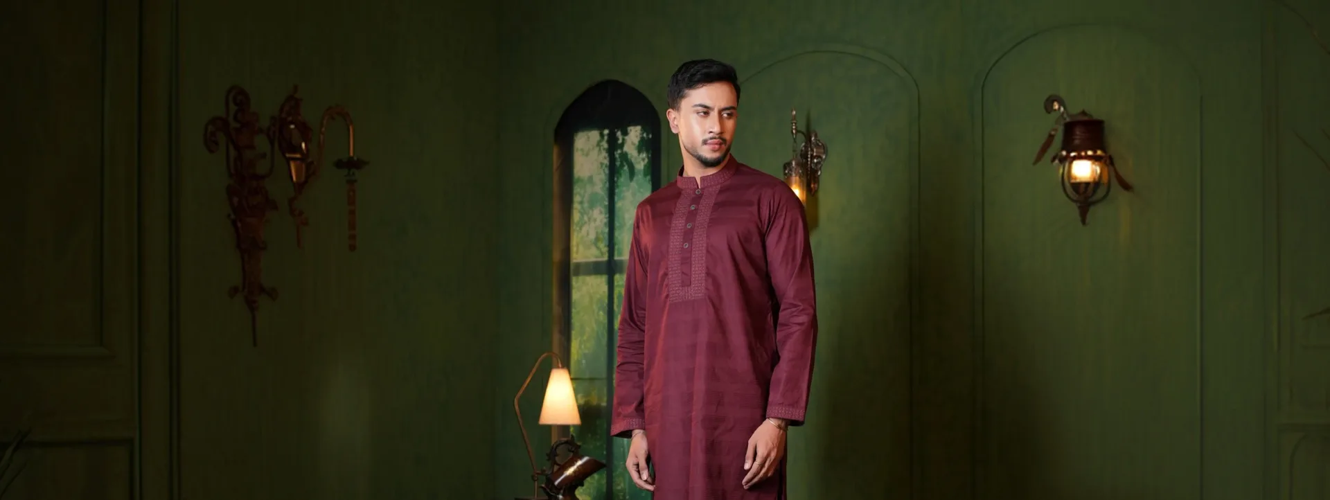 Man in a maroon embroidered panjabi